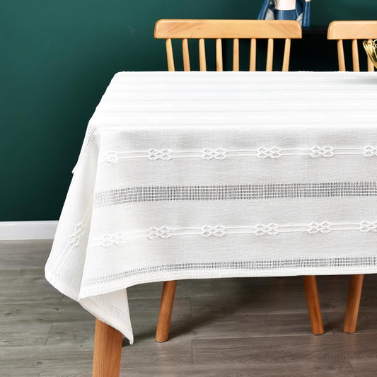 White Cotton Table Cloth for Rectangle Table Heavy Duty Farmhouse Vintage Tablecloth Washable Rustic Table Cover(White, Rectangle, 52''x 86'', 6-8 Seats)