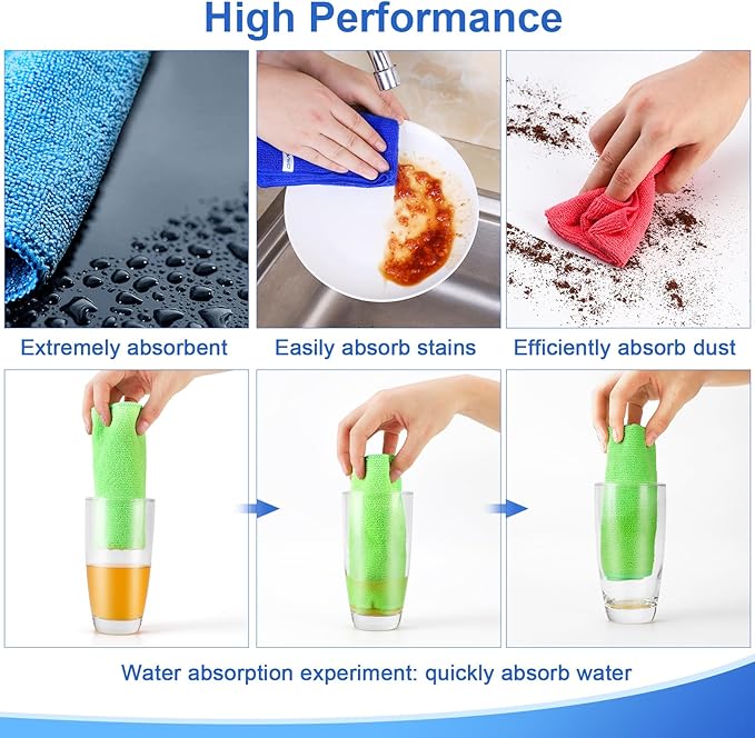 12Pcs Premium Microfiber Cleaning Cloth, Highly Absorbent Household Cleaning Supplies - for Kitchen Towels, Dish Cloths, Dust Rag