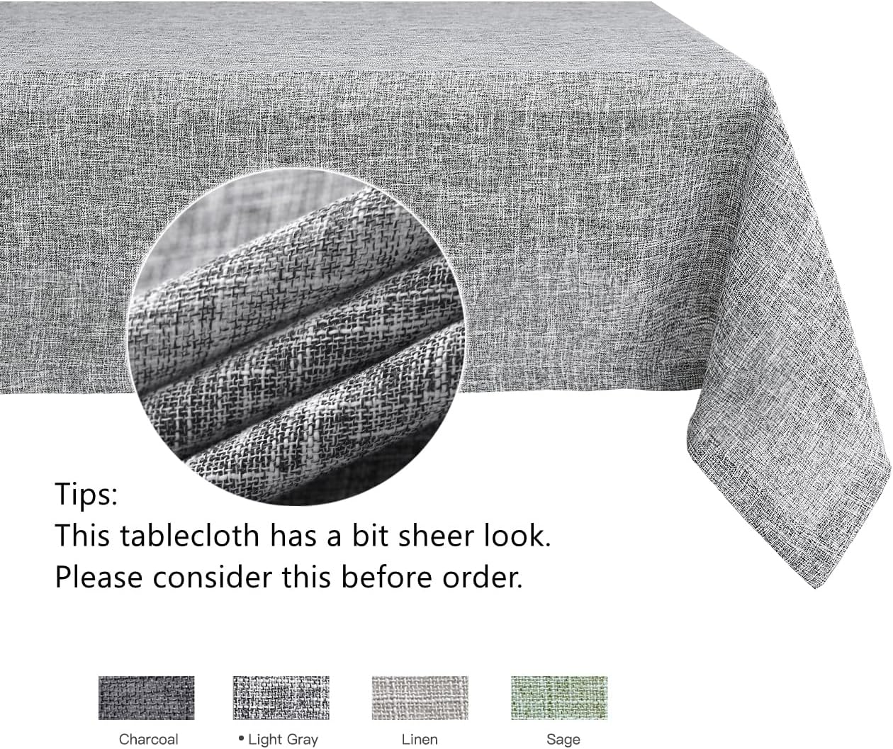 maxmill Flaxy Faux Linen Table Cloth with 2-Tone Slubby Texture Wrinkle Resistant Anti-Shrink Soft Tablecloth for Kitchen Dining Tabletop for Banquet Parties Rectangle 60 x 140 Inch Light Grey