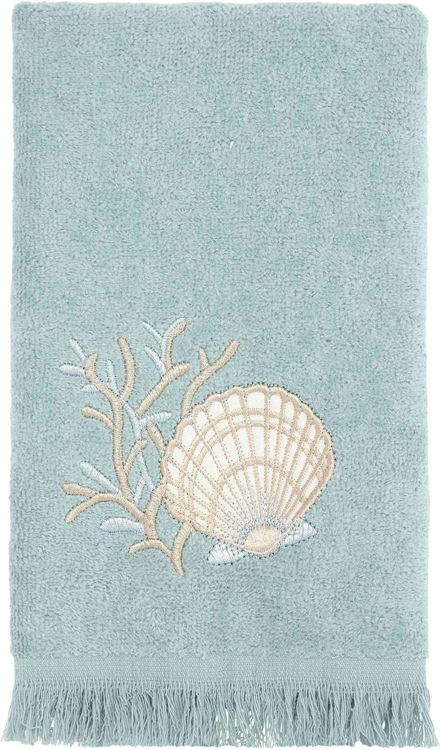 Avanti Linens - Fingertip Towel, Soft & Absorbent, Coastal Bathroom Essentials (Sand Shells Collection, Mineral)