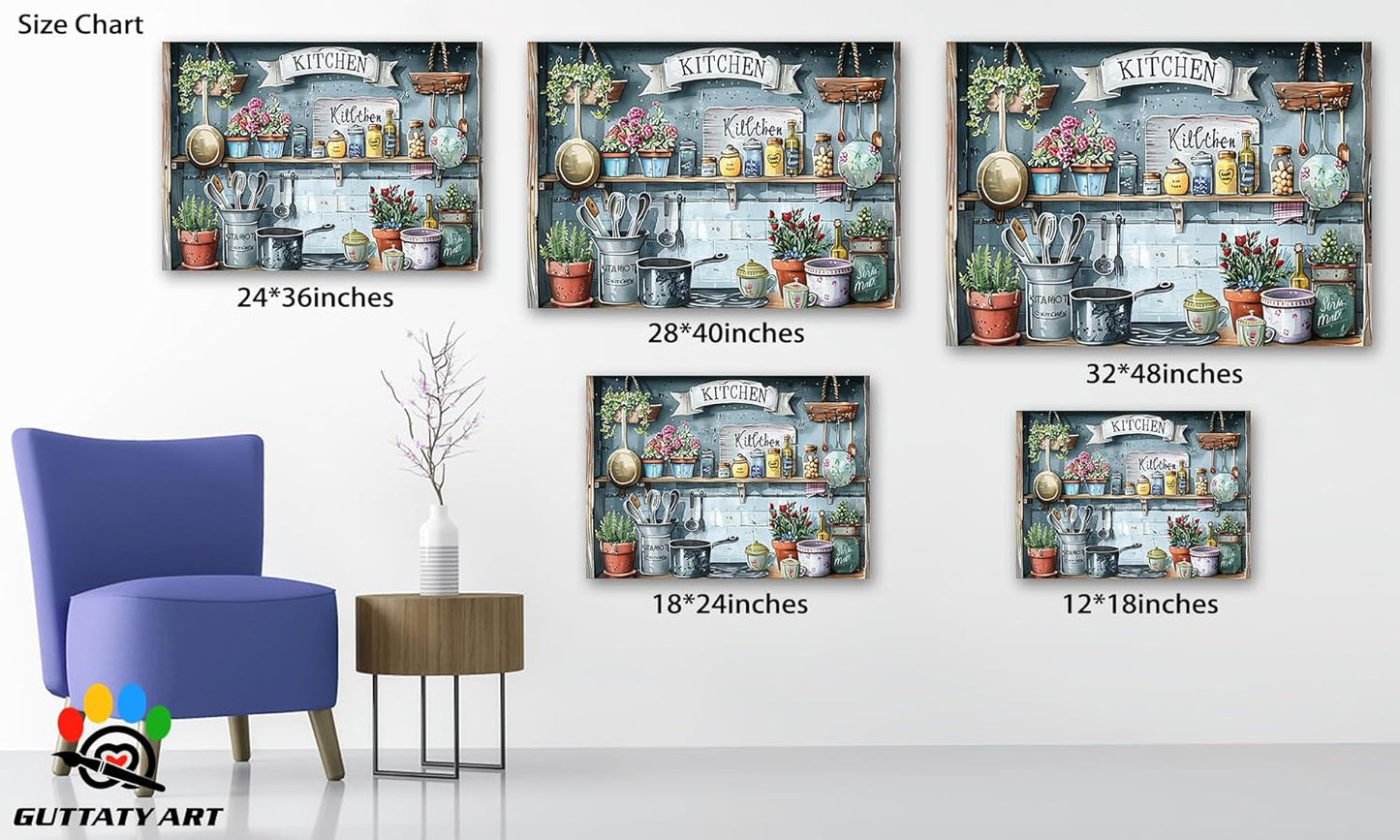 GUTTATY Farmhouse Wall Art Rustic Kitchen Decor, Ready to Hang Kitchen Canvas Print Spoon in Cupboard,Vintage Posters Prints for Dinning Room Home Kitchen Restaurant Painting 12×18 Inch