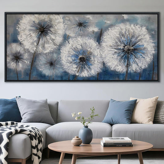 Blue Dandelion Canvas Wall Art Print Picture for Living Room Large White Flower Flora Home Bedroom Decoration Modern Framed Artwork Decor Living Room Pictures Sofa Paintings