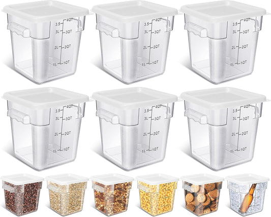 Yungyan 6 Pcs Commercial Clear Food Storage Containers 4 Qt Square Acrylic Airtight Food Storage Containers with Lids for Kitchen Restaurant Pantry Freezer Flour Sugar (White)