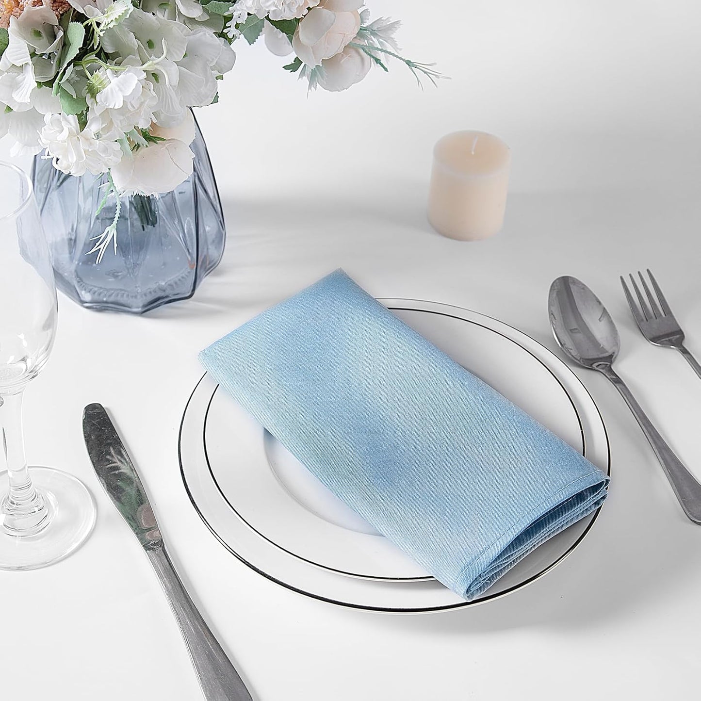 Bailarina Cloth Napkins Set of 120,17x17 inches Dinner Napkins Cloth Washable,Polyester Square Table Cloth Napkin Bulk with Hemmed Edges Ideal for Banquets, Parties and Weddings-Blue Mist