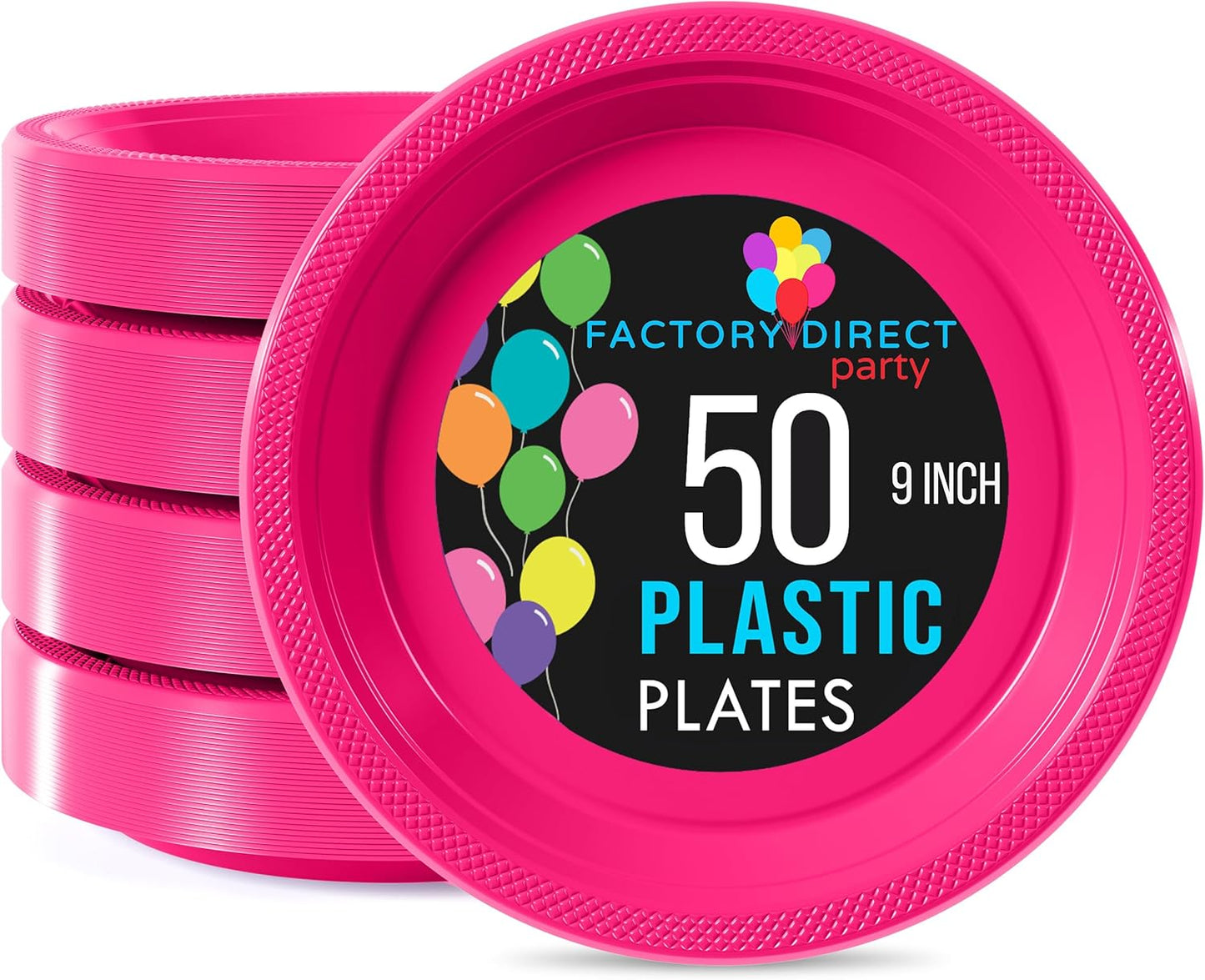 Exquisite Party Solids Hot Pink Plastic Plates For Party Supplies 9" Hot Pink Disposable Plates Heavy Duty 50 Pcs Plastic Dinnerware Sets Heavy Duty 350 GSM Disposable Dinnerware Set