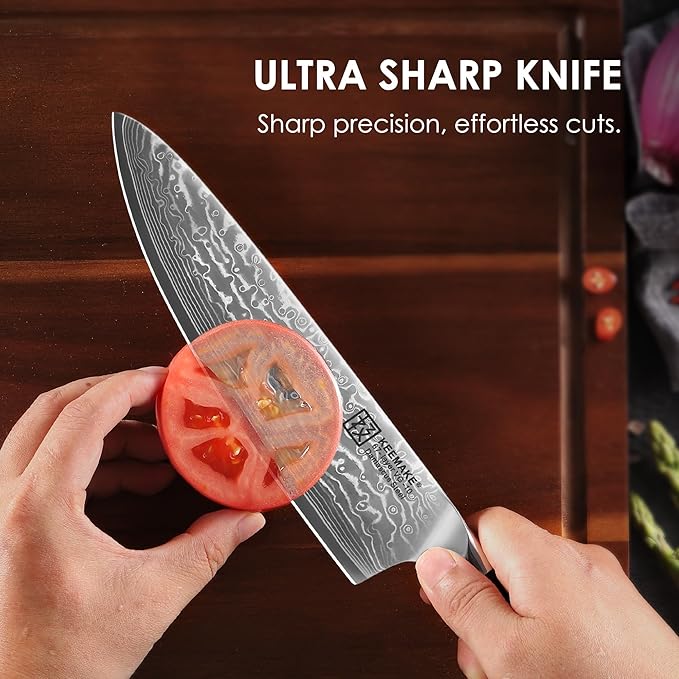 KEEMAKE Damascus Chef Knife, 8 Inch Kitchen Knife, 67 Layers Damascus Knife Professional Kitchen Knives with Japanese VG10 Core, Sharp Chefs Knives with Ergonomic G10 Handle