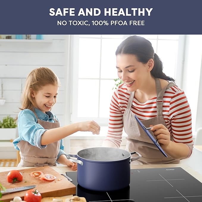 CIARRA Nonstick Dutch Oven with Lid, 6.2 QT Ceramic Dutch Oven with Dual Handles, Non Toxic, PTFE & PFOA Free, Oven Safe & Compatible with All Stovetops, Blue