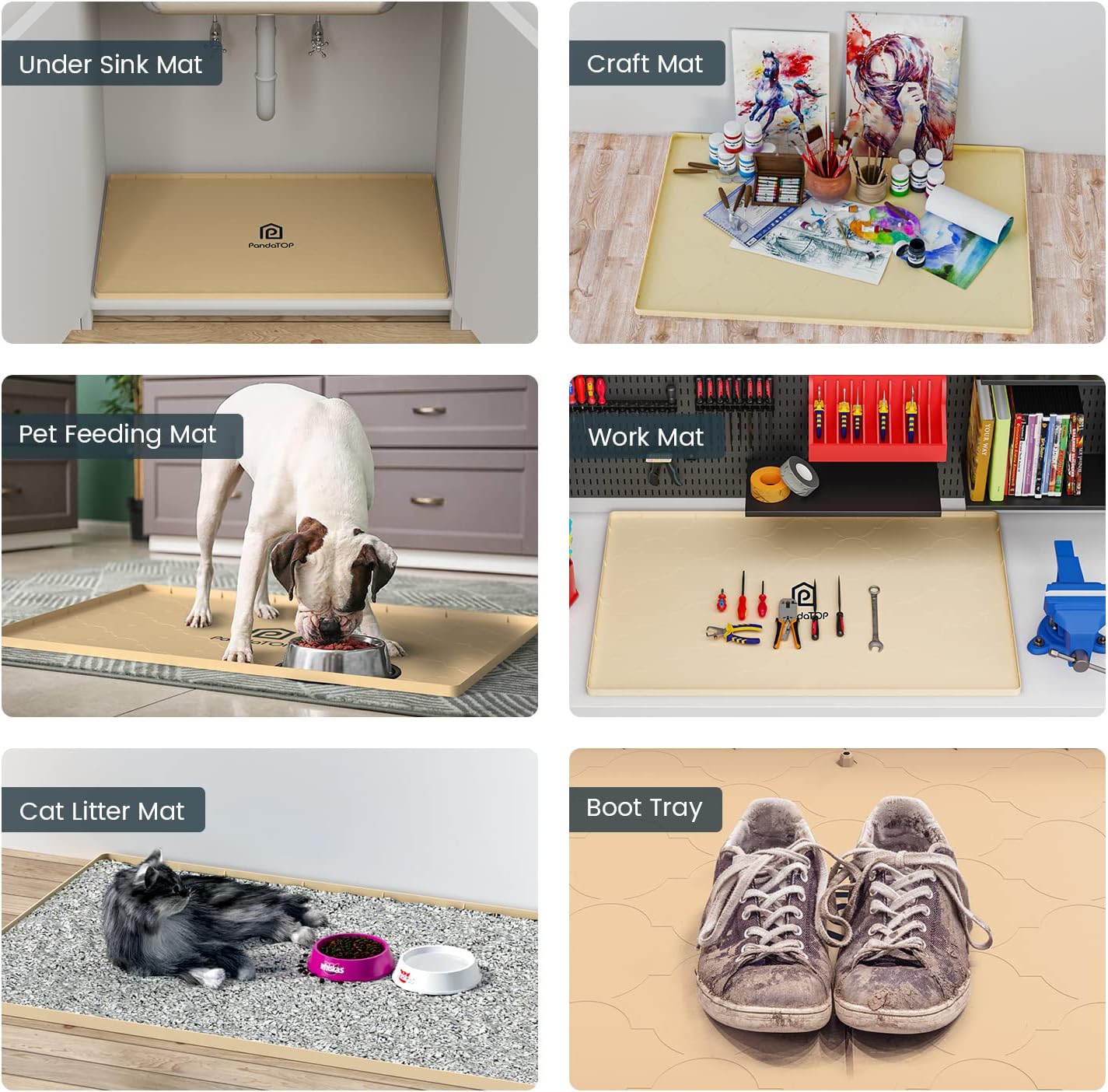 Under Sink Mat, 34" x 22" Silicone Kitchen Cabinet Tray, Waterproof & Flexible Under Sink Liner for Kitchen Bathroom and Laundry Room(Beige)