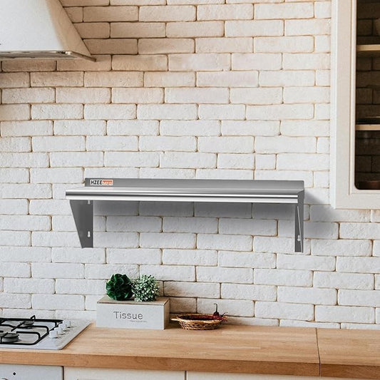 Stainless Steel Wall Mounted Shelf 12 x 30 inch Heavy Duty 250 lb Metal Shelf, Commercial Food Service Storage Rack Shelves for Kitchen, Restaurant, Laundry Room and Home