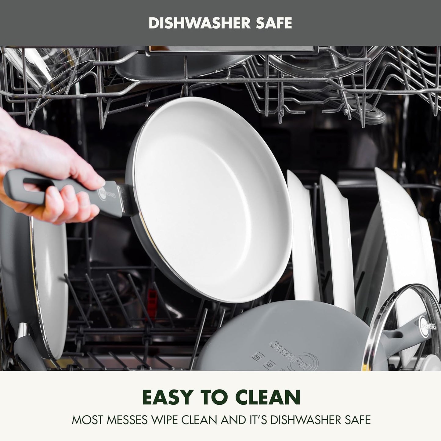 GreenPan Dover 8” Frying Pan Skillet with Spatula, Non-Toxic PFAS-Free Ceramic Nonstick Coating, Sear Saute Fry Egg Omlete, Dishwasher & Oven Safe, Stay-Cool Handle, Easy Pour Rims, Gray