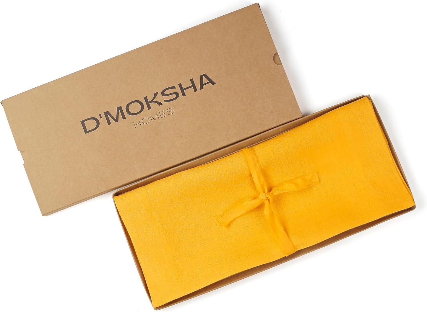 D'Moksha Homes Linen Table Runner 54 Inches - 100% Pure Linen Sunflower Yellow Table Runner 14 x 54 Inch for Dresser, Coffee Tables, Fall, Autumn and Halloween - Machine Washable