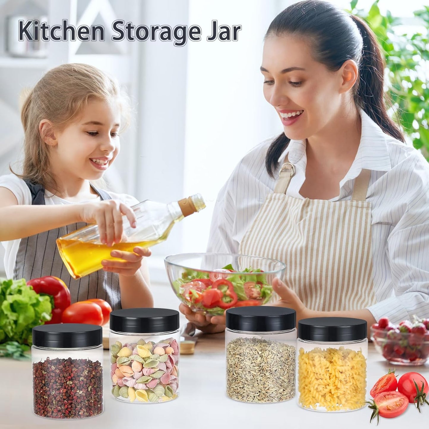 36PCS16OZ Plastic Jars with Screw On Lids, Labels Refillable Empty Round Slime Containers for Storing Dry Food, Honey Jam, Cream, Butter, Lotion (matte black)