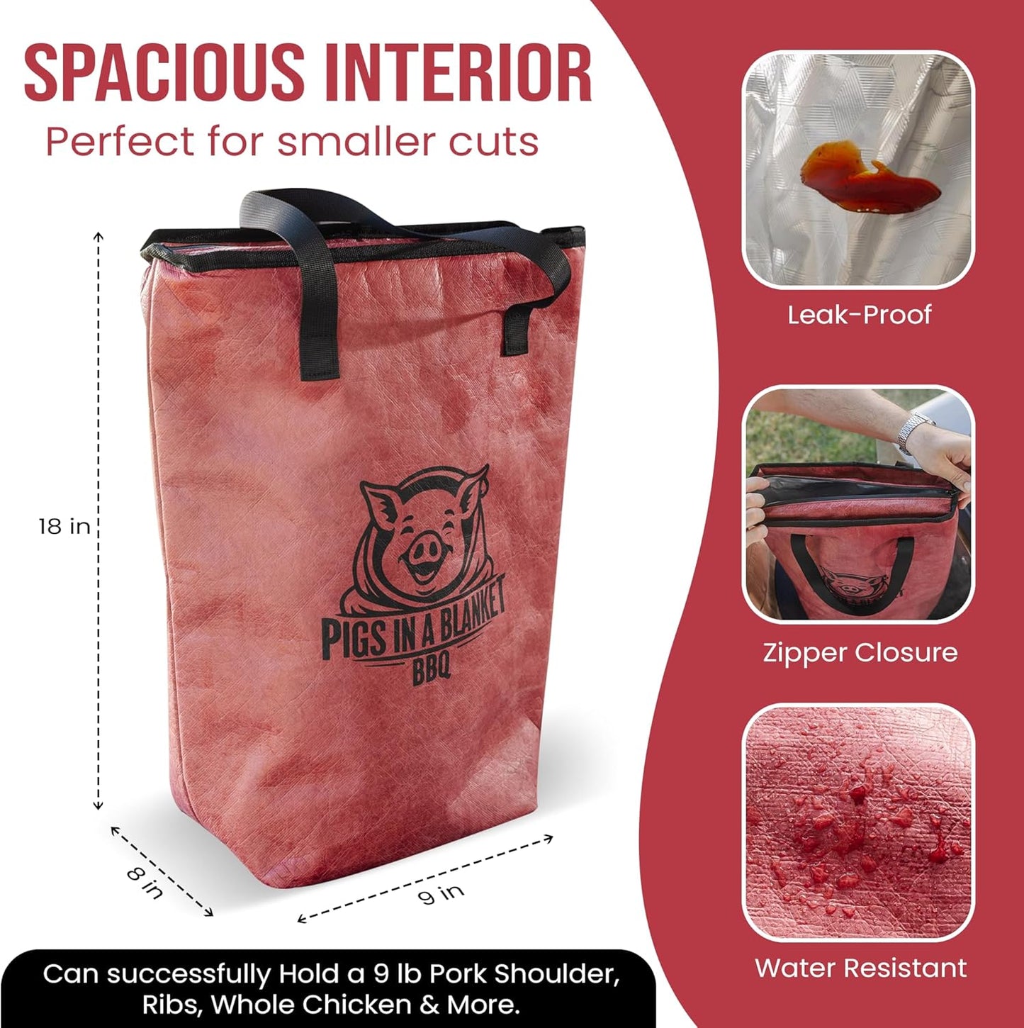 BBQ Blanket for Resting Meat - Washable Insulated BBQ Bag (18in) – Reusable Meat Resting Cooler, Smoker Bag for Meat, Brisket/Turkey/Pork Warmer, Grill Gifts for Men