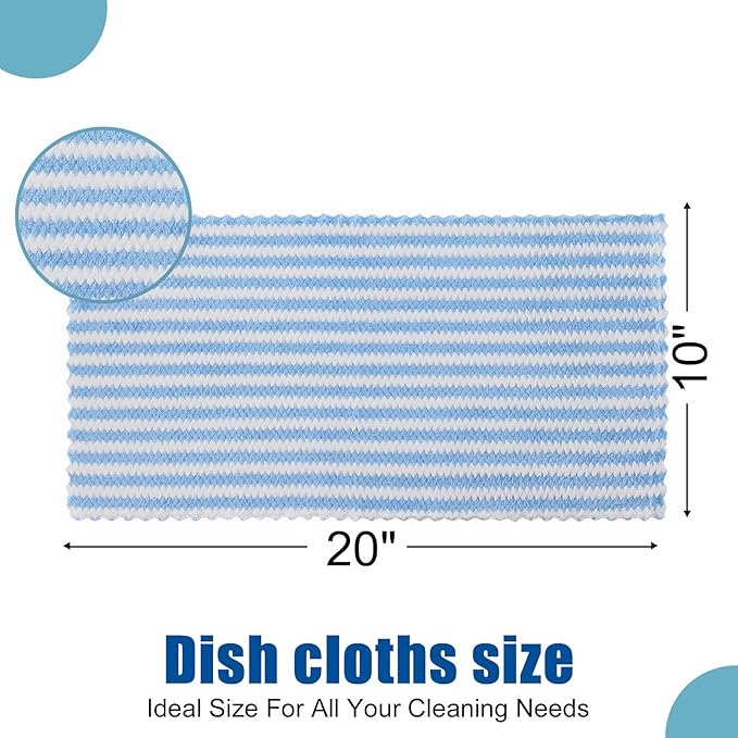 Homaxy Kitchen Towels(12 Pack, 10 x 20 inches), Ultra Soft and Absorbent Dish Towels, Reusable Fast Drying Microfiber Cleaning Cloth, Coral Velvet Wave Design No-lint, Blue