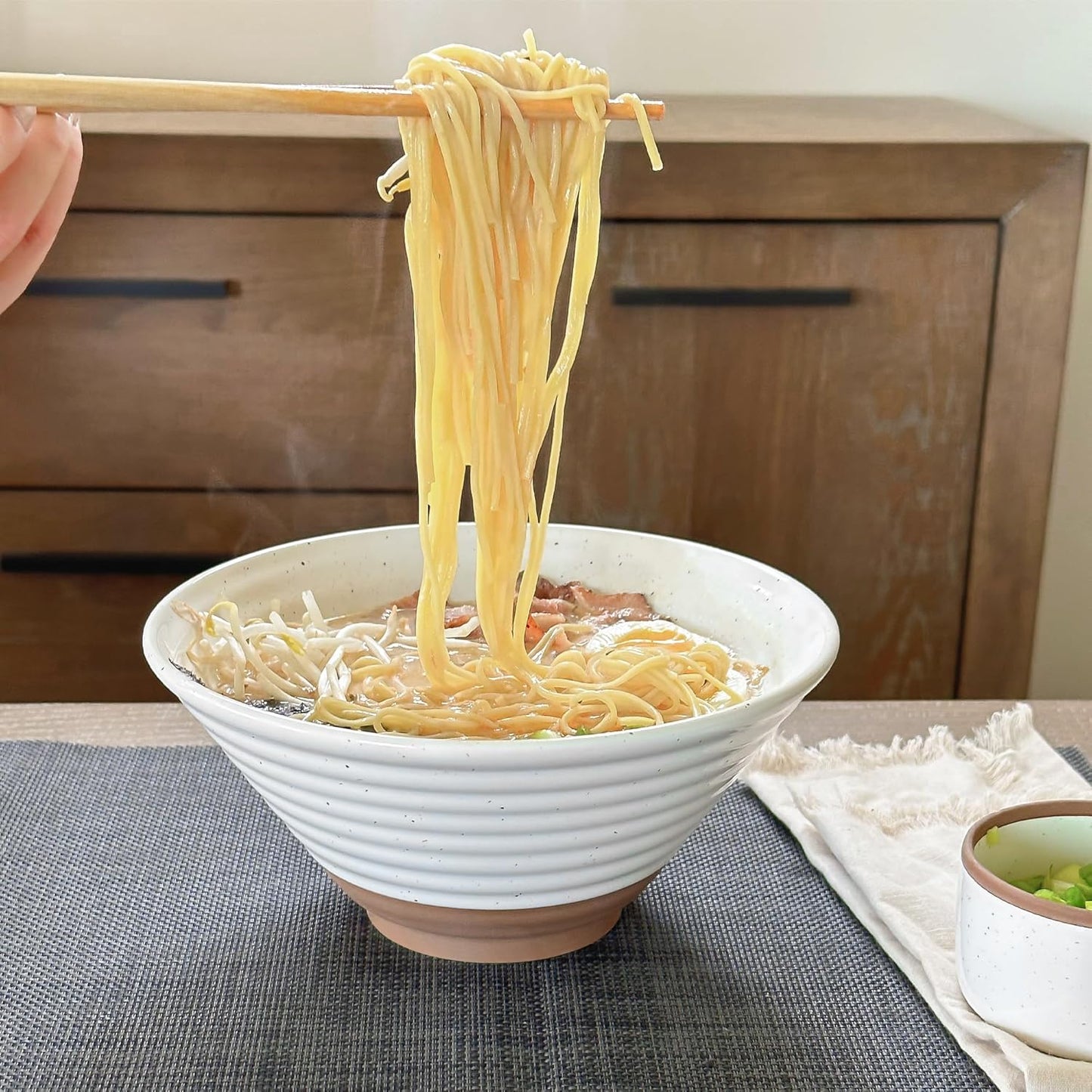 Mora Ceramic Ramen Bowl Set of 2, 45oz - Great for Pho, Miso Udon Soup, Instant Noodles, Serving, Thai or Asian Food - Microwave Safe Large Japanese Noodle Bowls, Modern Kitchen - Vanilla White