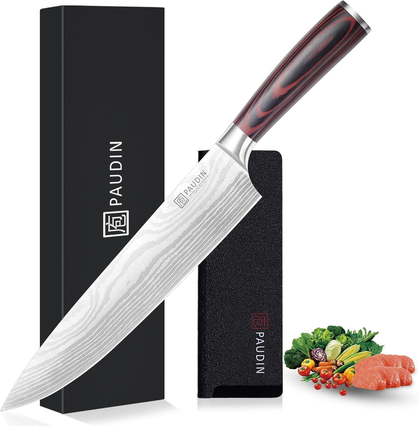PAUDIN Chef Knife, 10 Inch Meat Knife, Ultra Sharp Brisket Slicing Knives, High Carbon Stainless Steel Kitchen Knife with Ergonomic Handle for BBQ, Roast, Meats and Vegetables