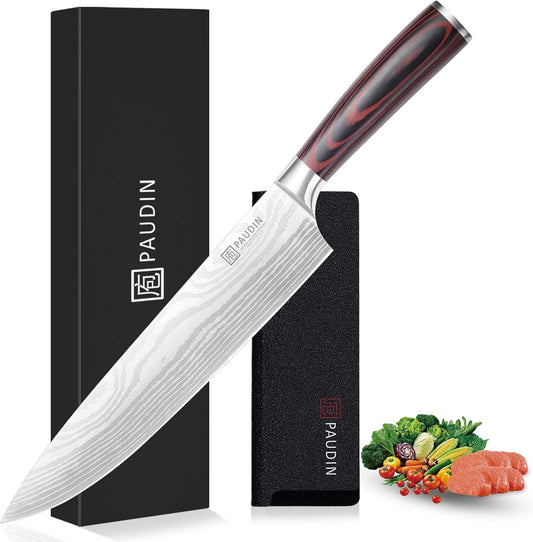 PAUDIN Chef Knife, 10 Inch Meat Knife, Ultra Sharp Brisket Slicing Knives, High Carbon Stainless Steel Kitchen Knife with Ergonomic Handle for BBQ, Roast, Meats and Vegetables