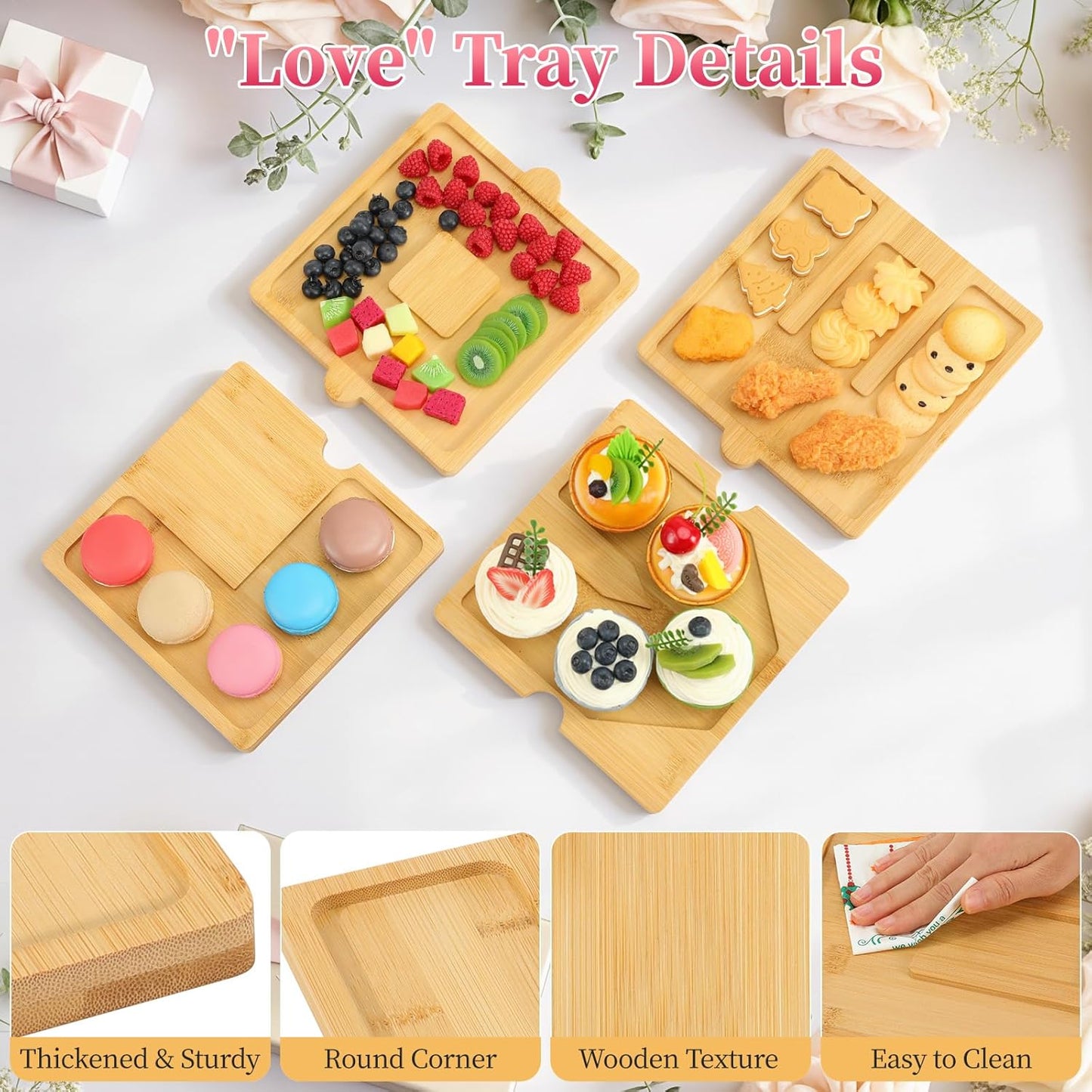 4PCS Charcuterie Letter L O V E Fillable Trays, Letter Trays for Food, Wood Letter Charcuterie Board Candy Tray for Wedding Party, Kitchen Decor