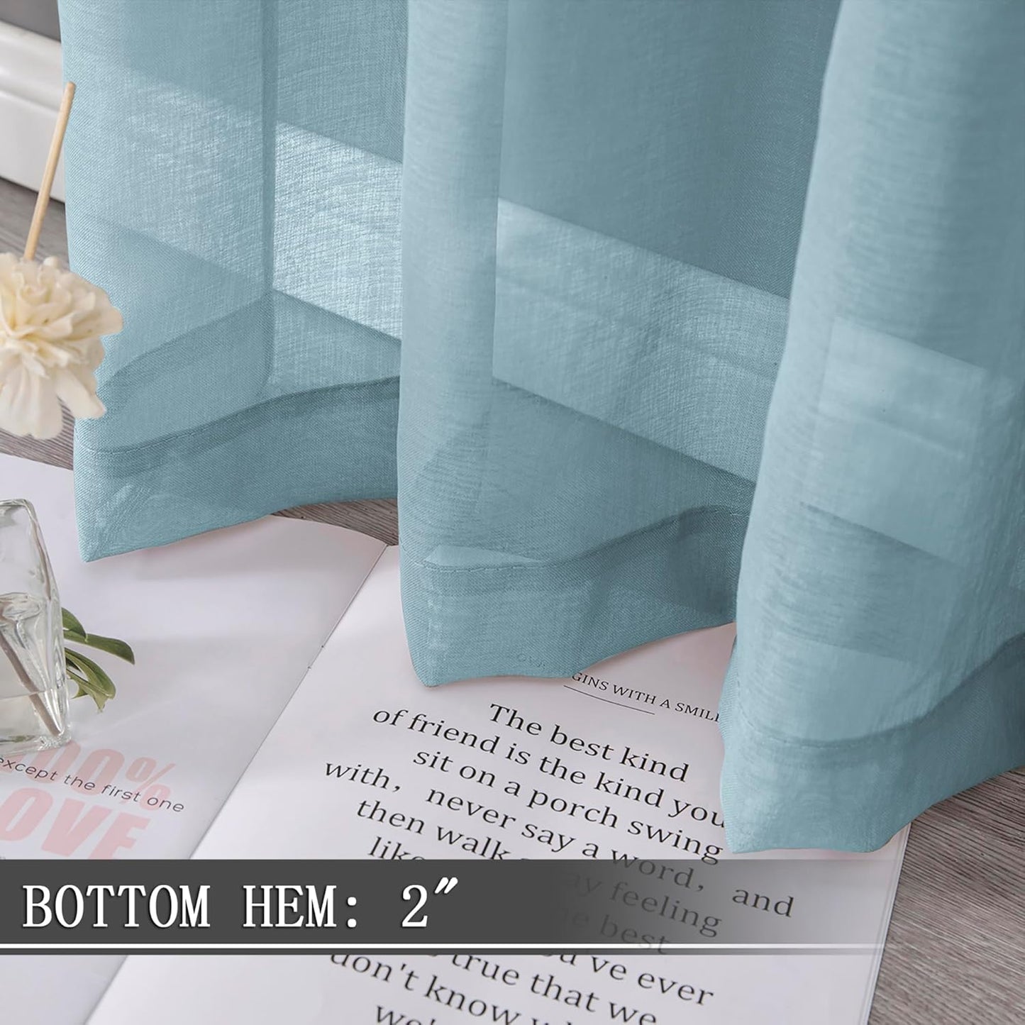 Tollpiz Sheer Curtains Linen Textured Bedroom Curtain Sheers Light Filtering Rod Pocket Voile Curtains for Living Room, 54 x 63 inches Long, Dusty Blue, Set of 2 Panels