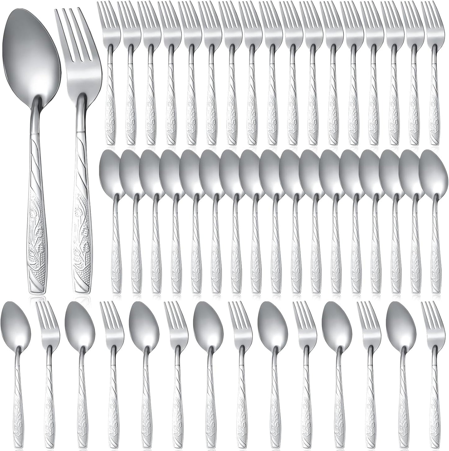 50 Pcs Forks and Spoons Silverware Set Stainless Steel Flatware Cutlery Set Heavy Duty Metal Spoons and Forks for Kitchen Utensil Dinner Restaurant Home, Mirror Polished, Dishwasher Safe(Flower)