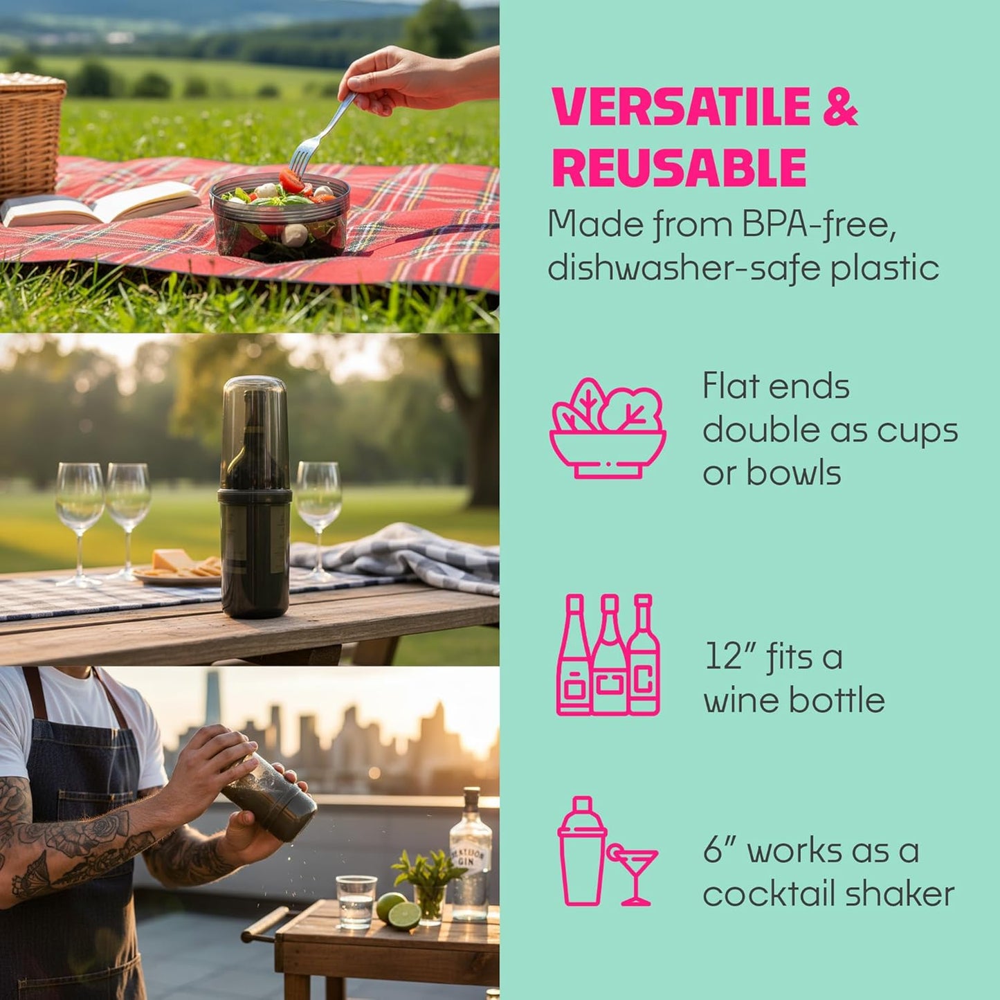 SubSafe 3-Piece Sub Sandwich Container, Seafoam Green - As Seen on Shark Tank - Waterproof, Crushproof, BPA-Free Food Storage that Floats - Fits 6 & 12 in Subs - Great for Travel, Beach, Camping