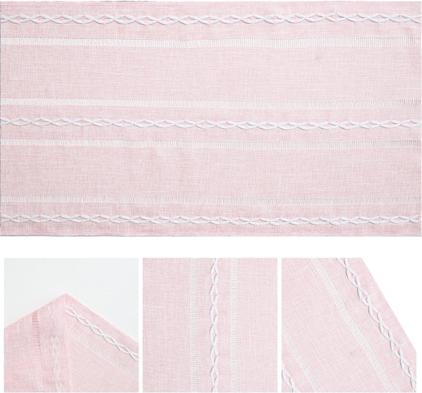 Artoid Mode Pink Rustic Cotton Linen Table Runner, Seasonal Embroidered Hollow Kitchen Dining Table Decoration for Home Party Decor 13x108 Inch