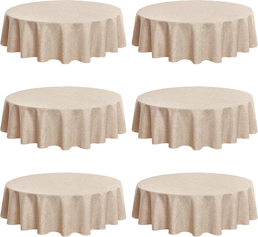Fitable Faux Linen Round Tablecloths 90 Inch, 6 Pack - Fabric Textured Table Clothes for Round Folding Tables, Washable Neutral Table Covers for Wedding, Party, Banquet, Birthday, Beige