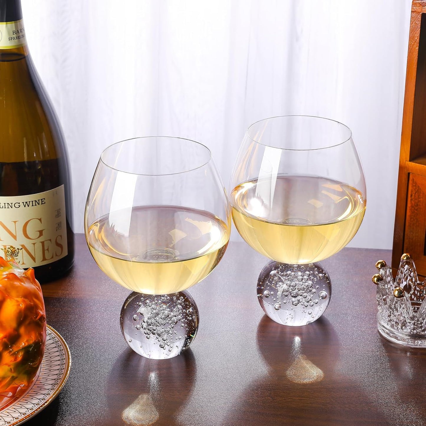 1Pack 20oz Stemless Wine Glasses with Crystal Bubble Ball Base, Premium Lead-free Juice Glass, Red & White Wine Glasses for Daily Use, Party, Home Bar, Wedding, Shower, Birthday, Christmas Gift