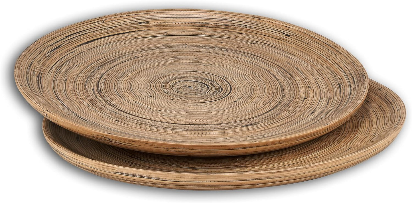 LEXA 12" Bamboo Round Serving Tray Set 2-Piece Small Handcrafted Wooden Trays for Food, Ottoman, Coffee Table, Kitchen, Charcuterie, or Décor, Black
