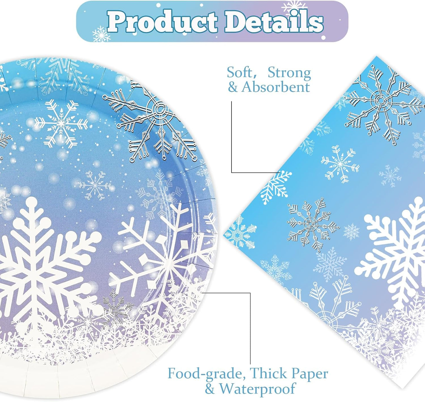50PCS Frozen Plates and Napkins Party Decorations, 7inch Frozen Paper Dessert Plates and Napkins Disposable Winter Snowflake Tableware Sets for Christmas Winter Wonderland Party Supplies Table Decor