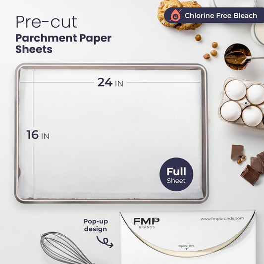 Fit Meal Prep 125 Pcs Parchment Paper Baking Sheets, 16 x 24 inch Pre-Cut Non Stick Full Size White Oven Paper for Cooking, Baking Cookie, Steaming, Grilling Rack, Air Fryer