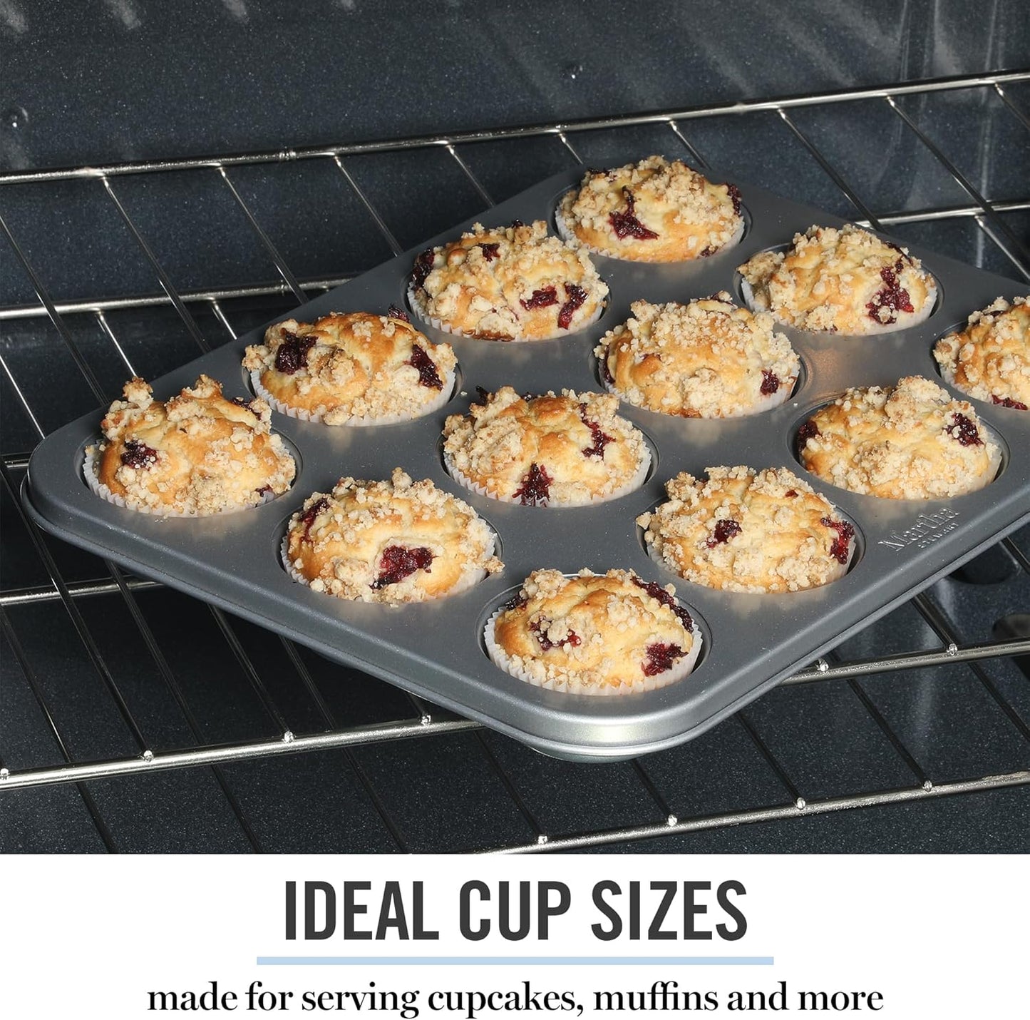 Martha Stewart Gallen 12 Cup Nonstick Carbon Steel Muffin/Cupcake Pan - Silver