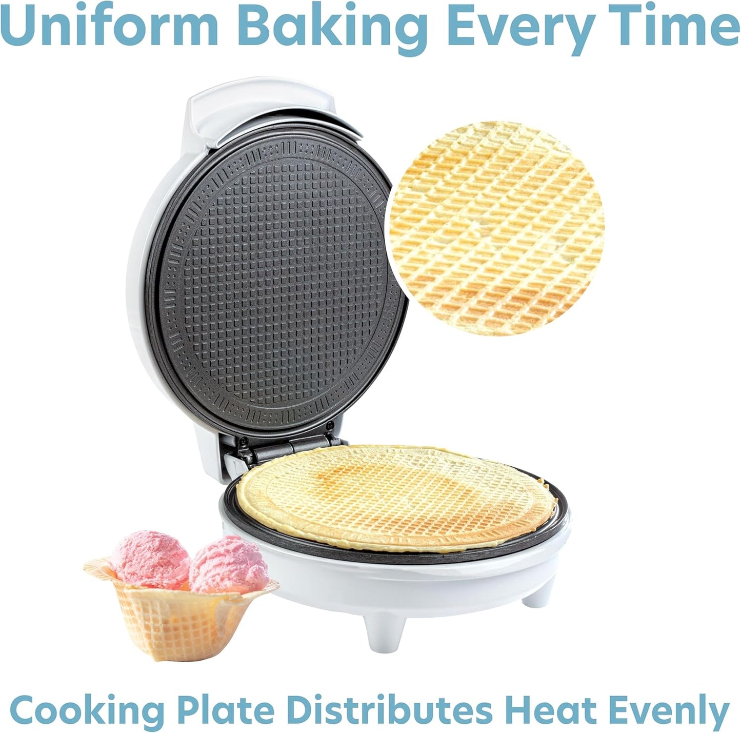 Waffle Cone & Bowl Maker for Homemade Ice Cream Cones- Includes Amazon Exclusive Bowl Press & Shaper Roller- Electric Nonstick Waffler Iron Machine for DIY Dessert Sundaes, Gift Treat for Kids Adults