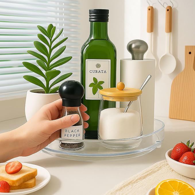 Maximize Space with 2 Pack 9 Inch Clear Acrylic Lazy Susan - Non-Skid Turntable Organizer for Kitchen, Cabinet, Pantry, Fridge & Makeup Storage