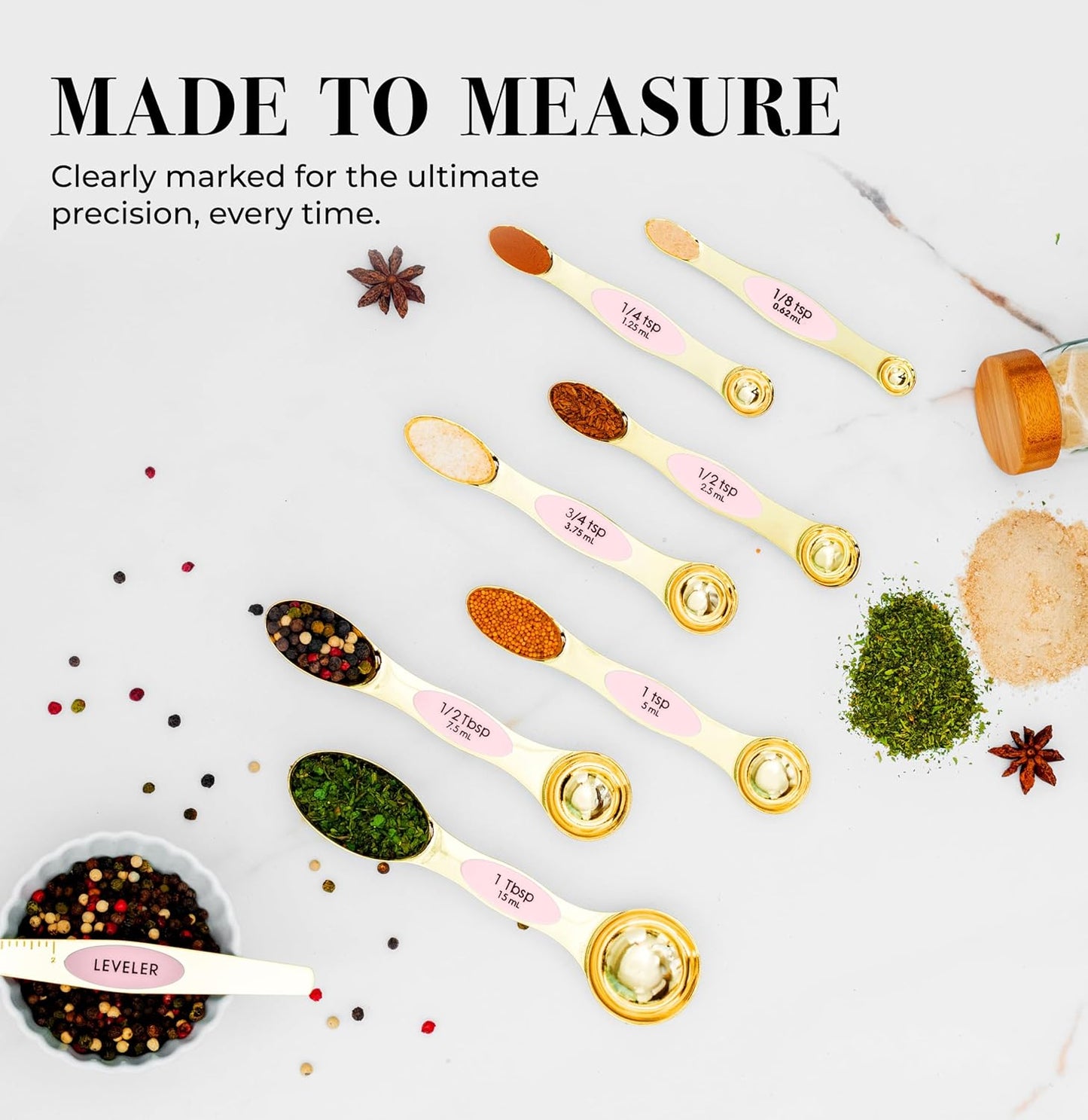 Pink Magnetic Measuring Spoons Set - 8-Piece Dual-Sided Stainless Steel Spoons, Stackable and Spice Jar Friendly – Stylish Pink Kitchen Accessories for Cooking and Baking