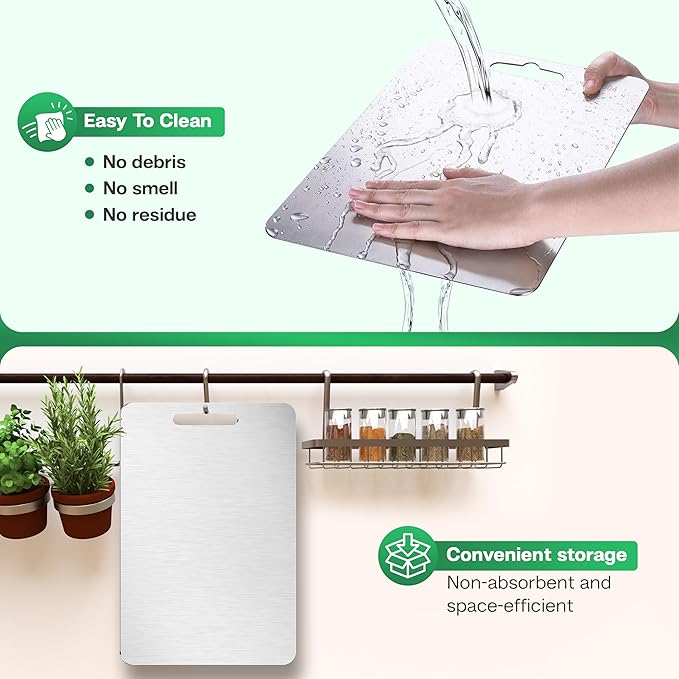 Stainless Steel Cutting Boards for Kitchen - 304 Stainless Steel Food Grade, Double-Sided Non Toxic Cutting Board, Metal Chopping Boards for Meat, Fruit, Vegetables, Easy to Clean, M 13.4“ * 9”