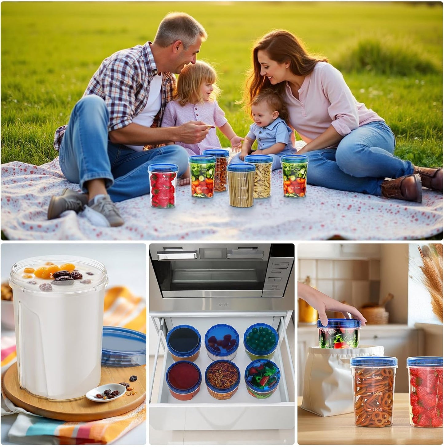 [10 Pack-32 OZ] Food Storage Containers, Small Plastic Containers with Twist Top Lids, Airtight Freezer Storage Containers with Lids, Reusable Soup Containers for Meal Prep, Lunch, Leftovers, Salad