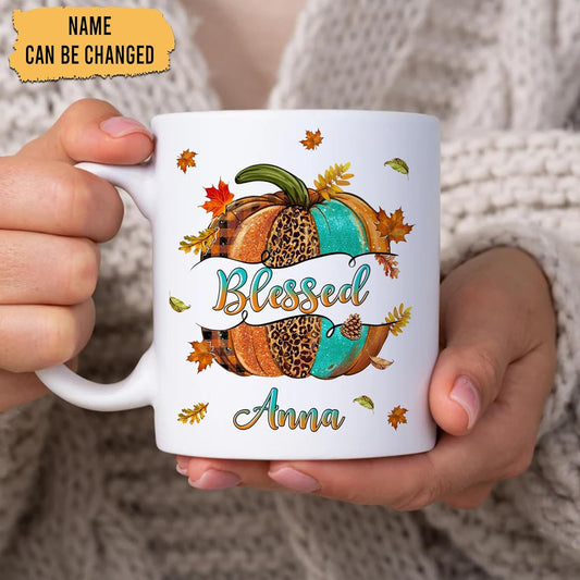 Hyturtle Personalized Fall Autumn Mug Gifts - Pumpkin Blessed - Custom Name Coffee Cup Ceramic Mug 11oz 15oz - Autumn Gifts - Fall Thanksgiving Decor Gift - Birthday Christmas