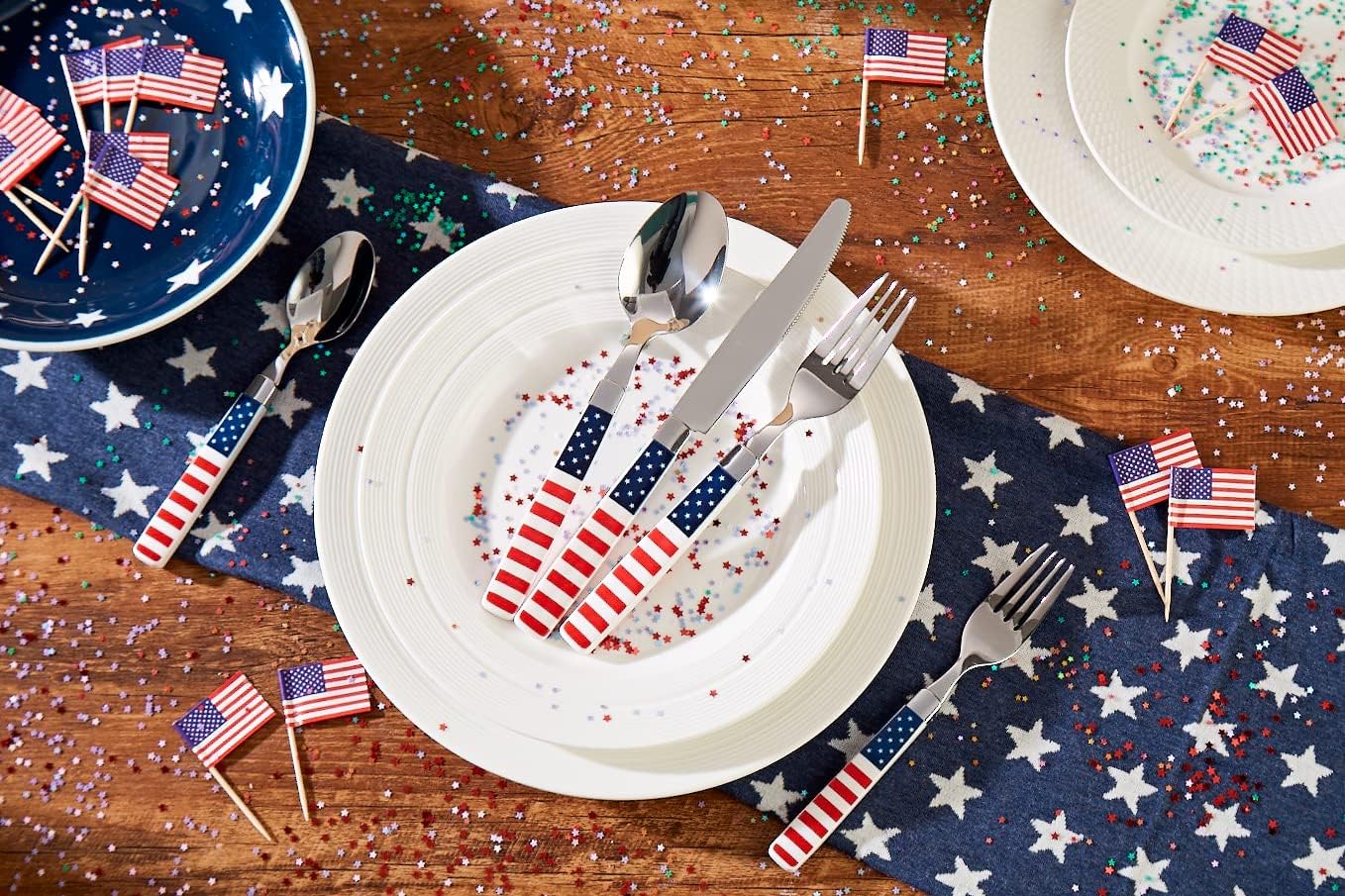 ANNOVA Silverware Set Stainless Steel Colorful Tableware Kitchen Flatware Set Utensils, Includes Dinner Knives, Forks, Spoons, Salad Forks & Dessert Spoons (US Flag, 20 Pieces)