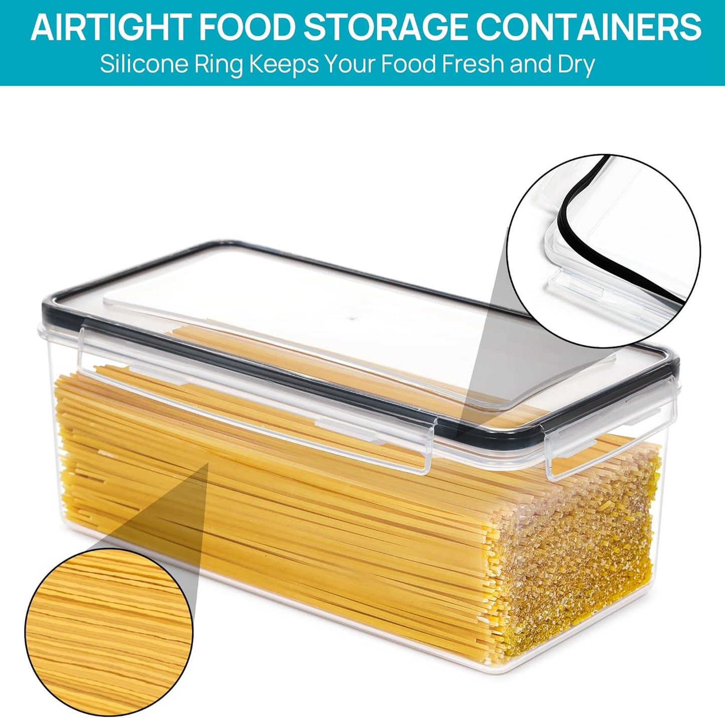 Vtopmart Airtight Food Storage Containers with Lids 8PCS Set 3.2L, Plastic Spaghetti Container for Pasta organizer, BPA Free Air Tight House Kitchen Pantry Organization