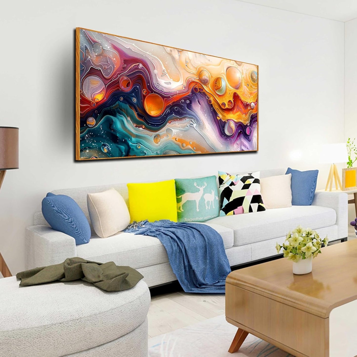 ZHAOSHOP Abstract Wall Art - Colorful Wall Decor for Teen Bedroom - Large Canvas for Painting With Wooden Frames Size 29"x 59"