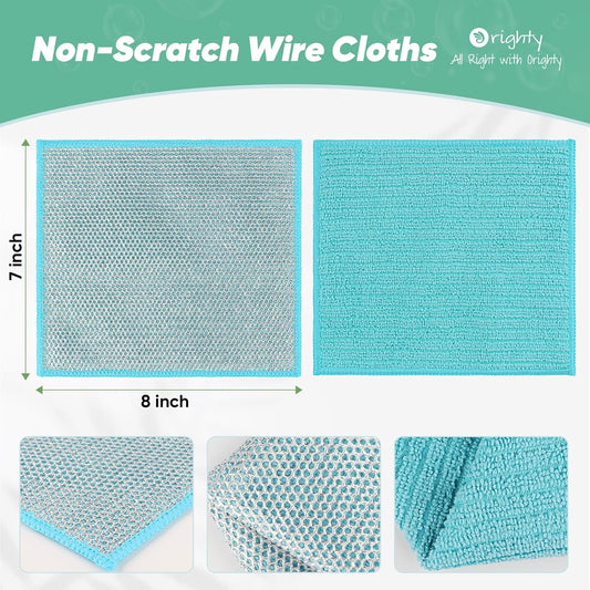 Orighty Multipurpose Wire Dishwashing Rag 24 Pcs, Upgraded Double-Layer Non-Scratch Wire Dish Cleaning Cloths, Kitchen Reusable Steel Scrubber, Powerful Dishcloth Rag for Cookware, Multicolor, 7"x8"