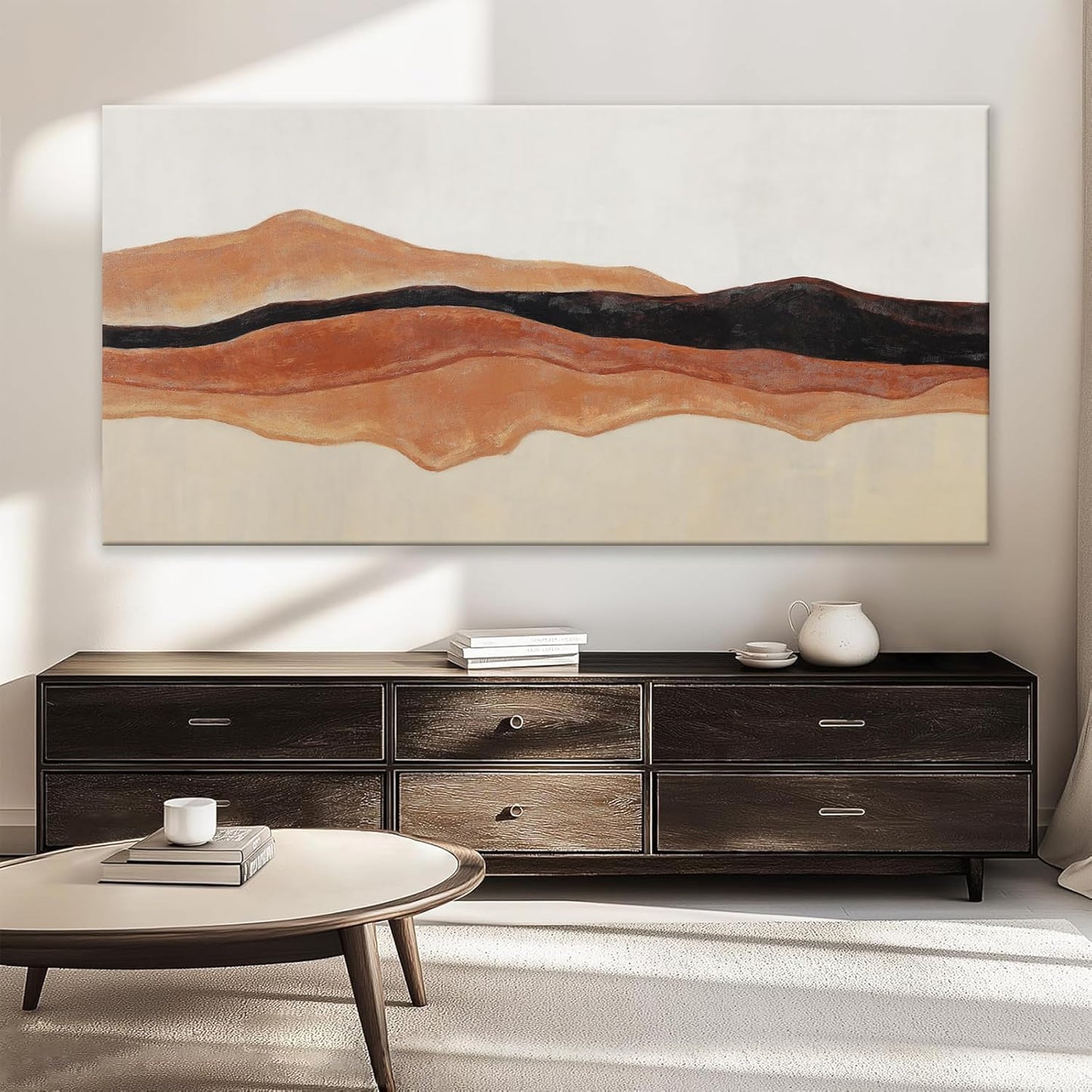 QSQ Large Abstract Wall Art For Living Room Decor Red Brown White Wall Art Painting Prints Minimalist Abstract Art Modern Canvas Art Wall Decor Pictures For Bedroom Kitchen Office 29" × 58"