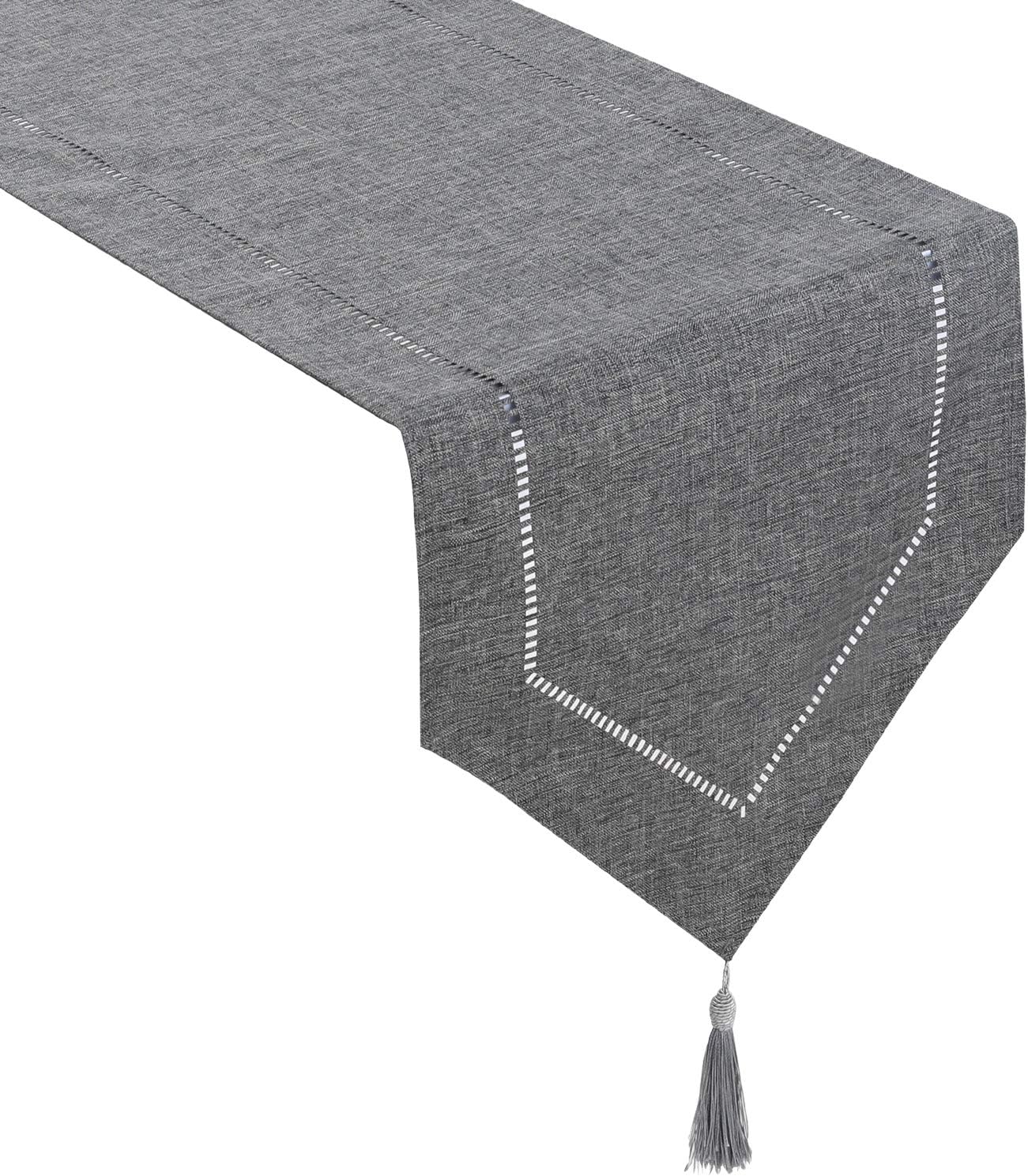 Tosewever Decorative Linen Table Runner with Tassels Tabletop Collection 14 x 72 Inches Table Runners for Everyday Dining Wedding Party Holiday Home Decor (14" x 72", Grey)