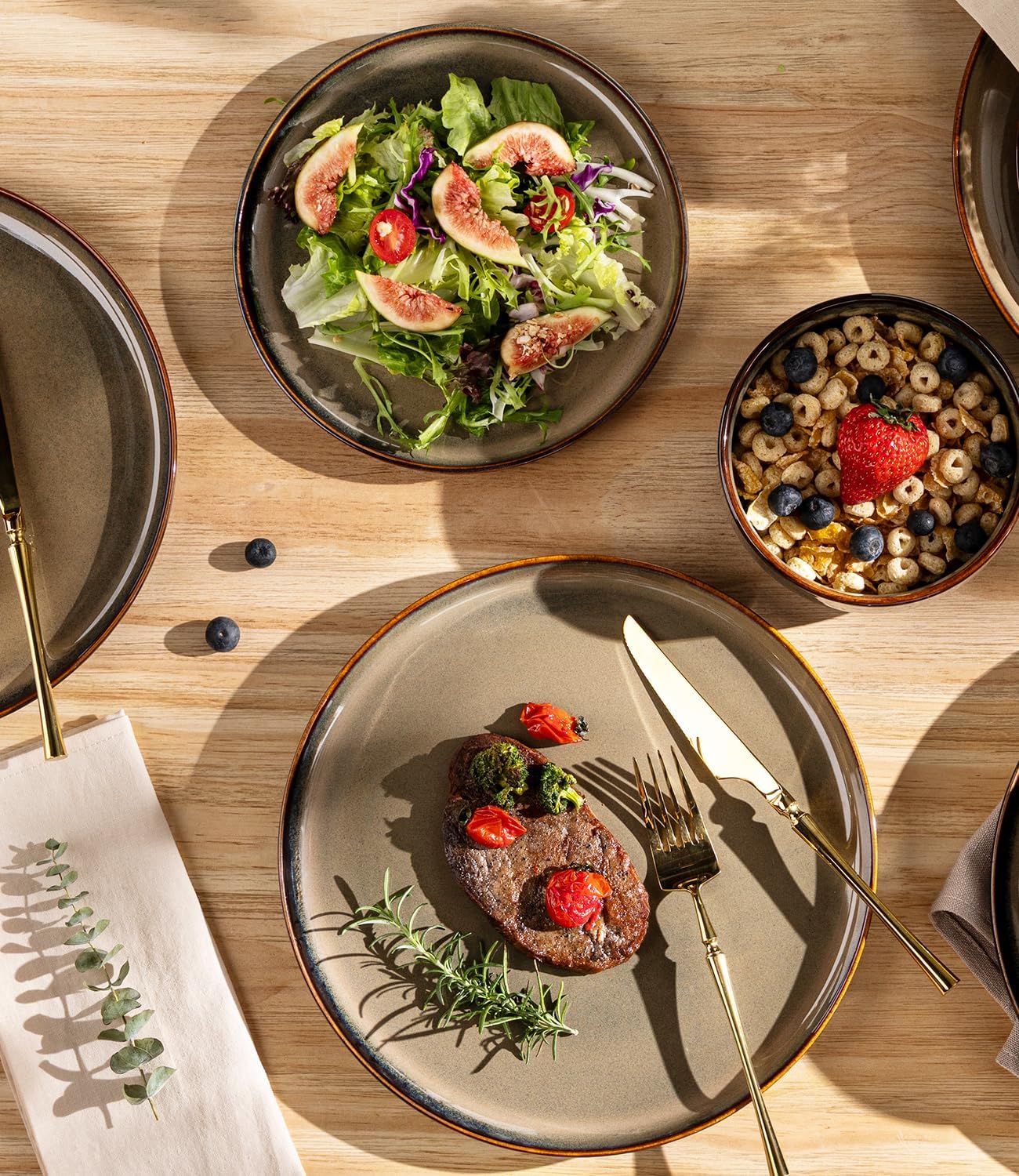 TheTerra Ceramic Dinnerware Sets for 4, 12 Pieces Handmade Reactive Glaze Plates and Bowls Set, Scratch Resistant Dish Set, Oven & Microwave & Dishwasher Safe