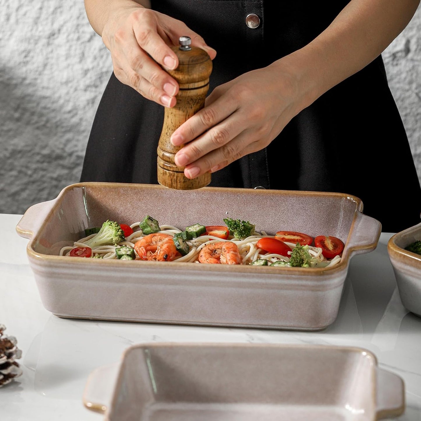 HVH 9x13 Baking Dish Set, Large Casserole Dishes for Oven, Ceramic Bakeware Set of 3, Rectangular Lasagne Pan Deep for Baking (Sand Color)