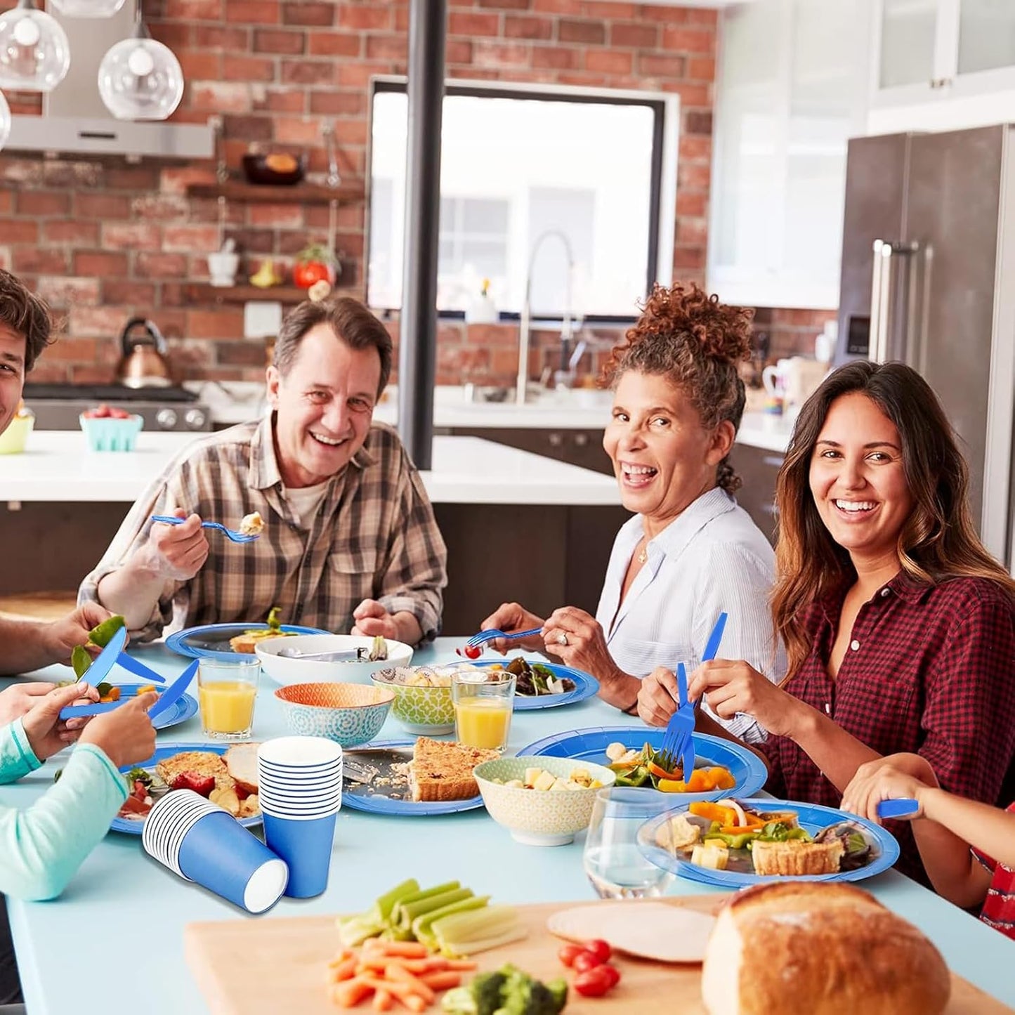 TWOWYHI 229PCS Blue Party Supplies Set Paper Disposable Plates Cups Plastic Spoons Forks Knives Blue Napkins for 30 Guests Disposable Party Dinnerware Set for Wedding Birthday Parties