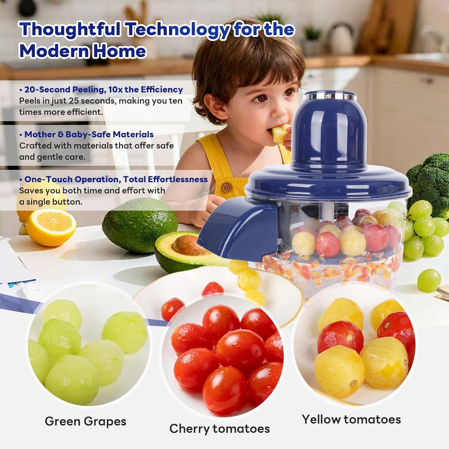 Automatic Grape Peeler Machine, Electric Garlic & Cherry Tomato Peeler Skin Remover Tool for Small Fruits, Effortless Peeling for Home Kitchen (Blue-1PC)