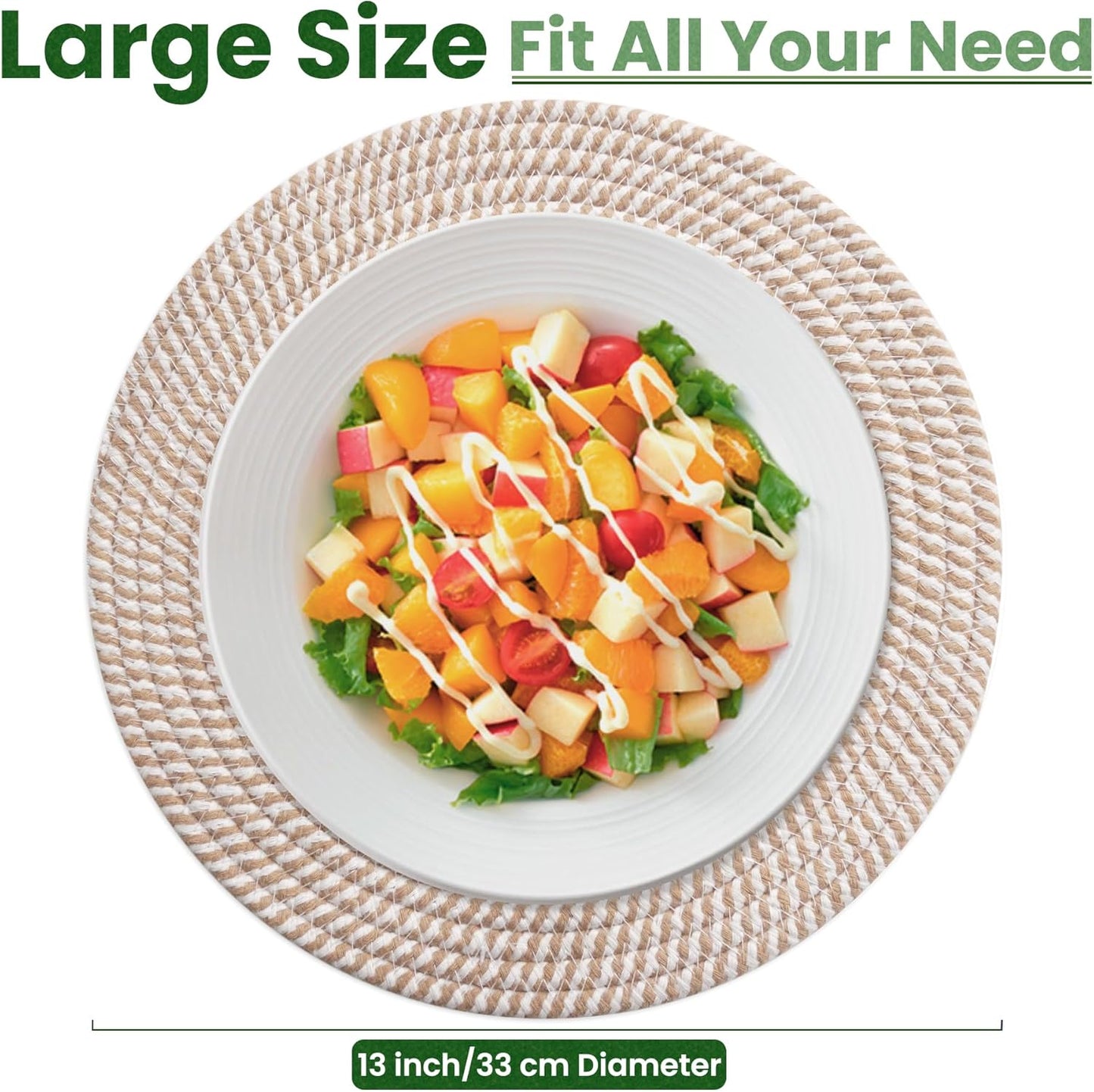 13 Inch Trivets for Hot Dishes, Large Trivets for Hot Pots and Pans, Thicken Heat Resistant Round Place Mats Woven Table Mats, Boho Placemats for Kitchen Dining Table, 4 Pcs