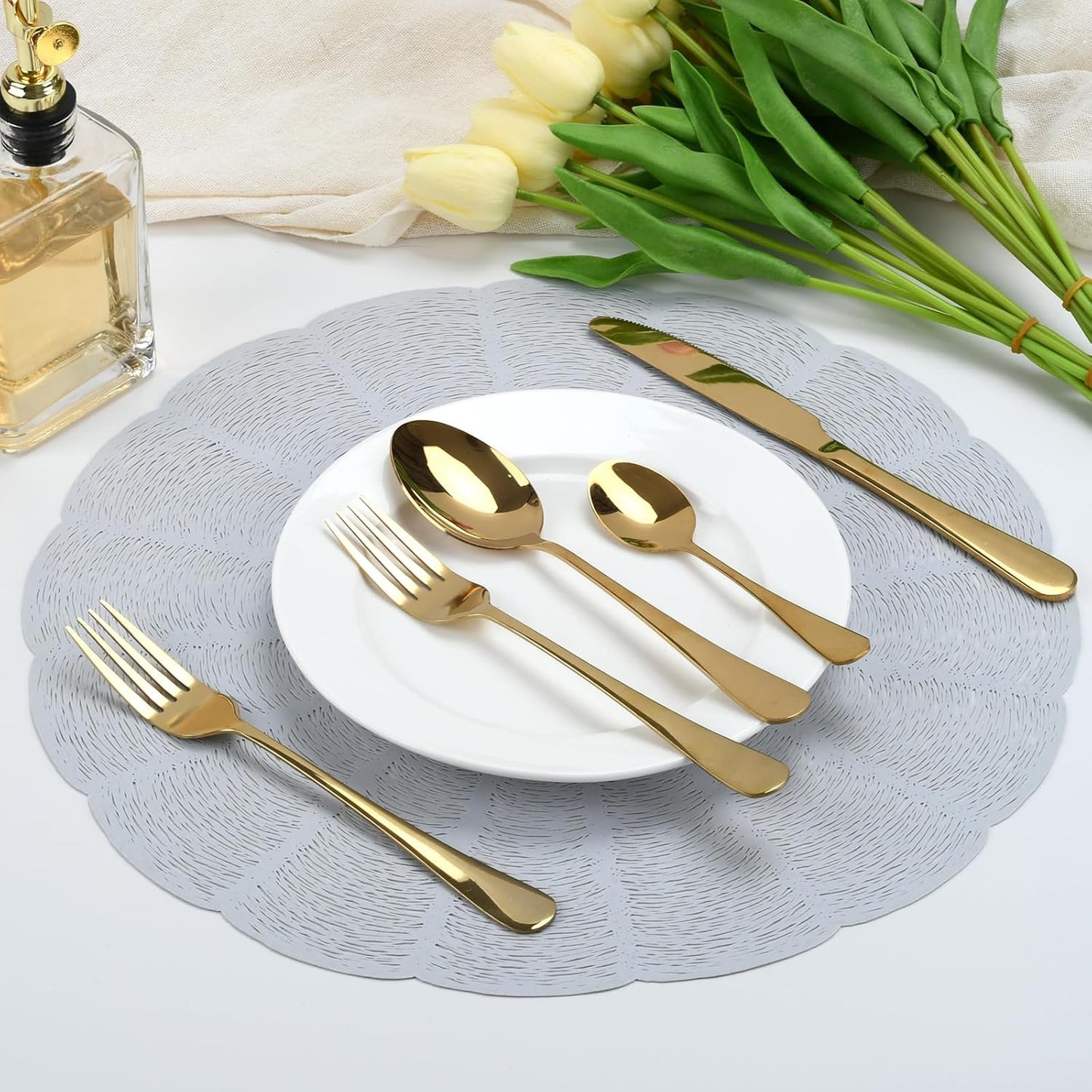 Flatware Serving Set, 24 Pieces Heavy Duty Stainless Steel Flatware Set Utensils Cutlery Tableware Set Including Steak Knife Fork and Spoon